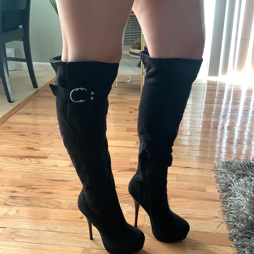 LAST CHANCE!!! Black thigh high suede platform stiletto boot